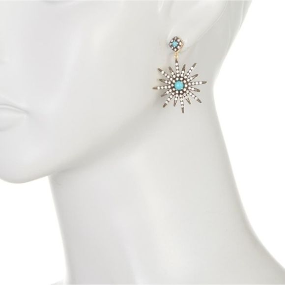14k Gold Vermeil Turquoise & Swarovski Crystal Ear - Picture 1 of 2